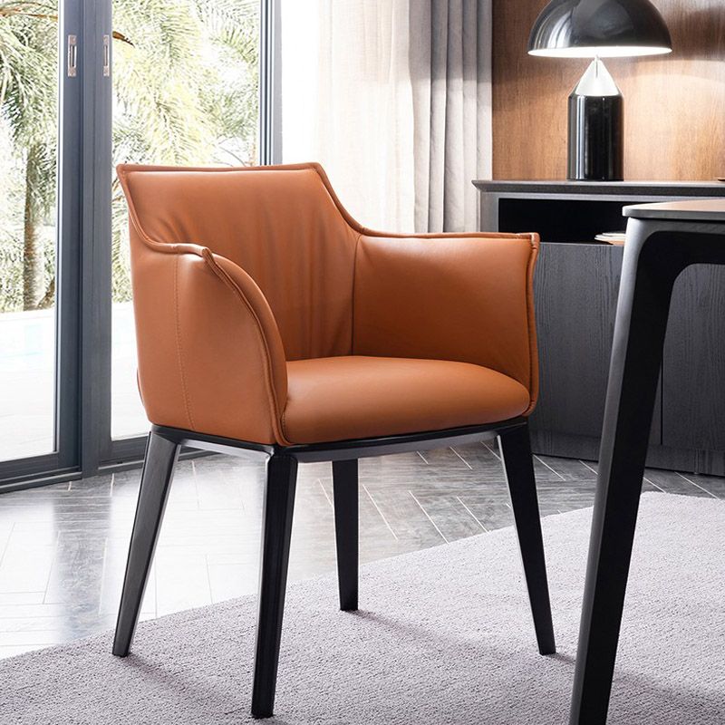 Modern Style Arm Chair Faux Leather Solid Back Dining Room Chair for Indoor