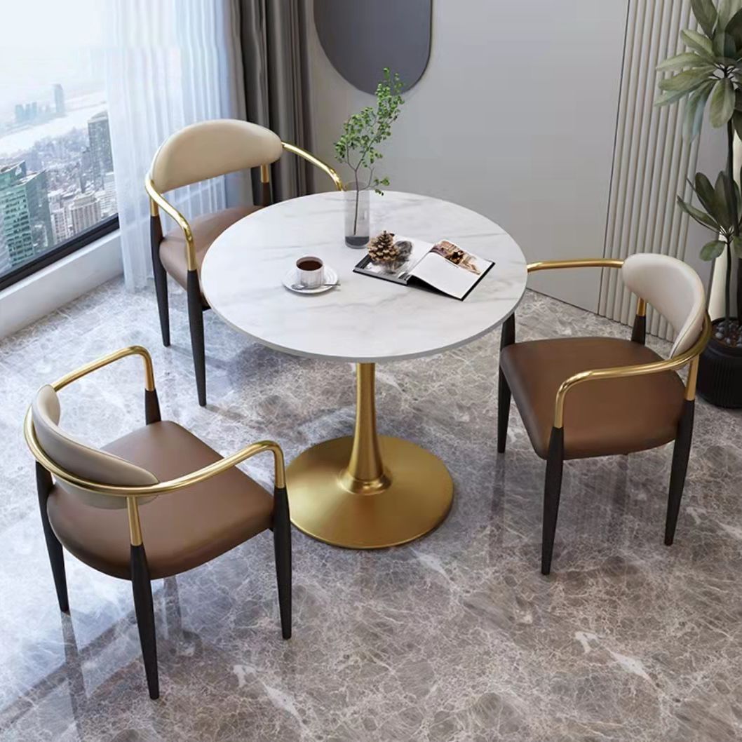 Silla de comedor de cuero estilo diseñador con acabado mate y respaldo abierto (juego de 2)