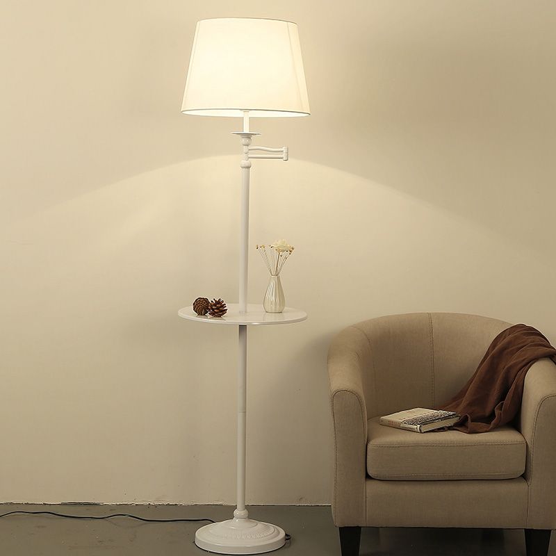 Fabric Cone Shaped Standing Light Vintage 1 Bulb Living Room Floor Lamp with Tray
