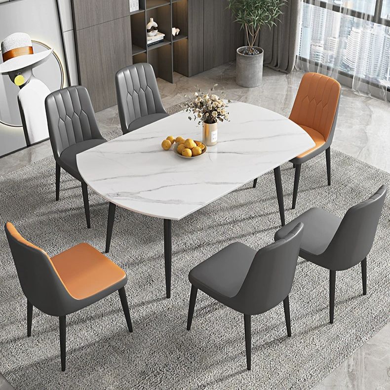 Extendable Round Dining Table Modern Sintered Stone Top Table with 4 Legs