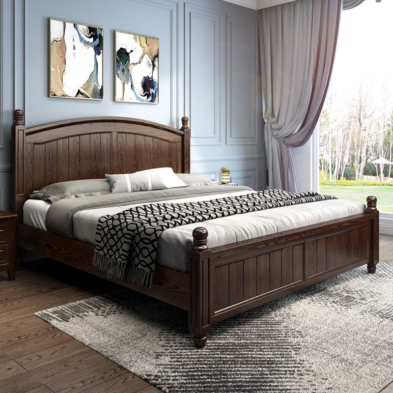 Espresso Mid-Century Modern Standard Bed Ash Bed Frame with Headboard