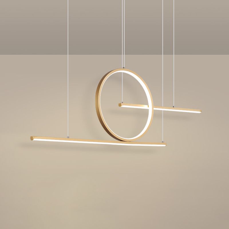 Illuminazione a sospensione arrotondata in metallo lampada da isola a led nere/oro nordico con doppie linee in luce calda/bianca