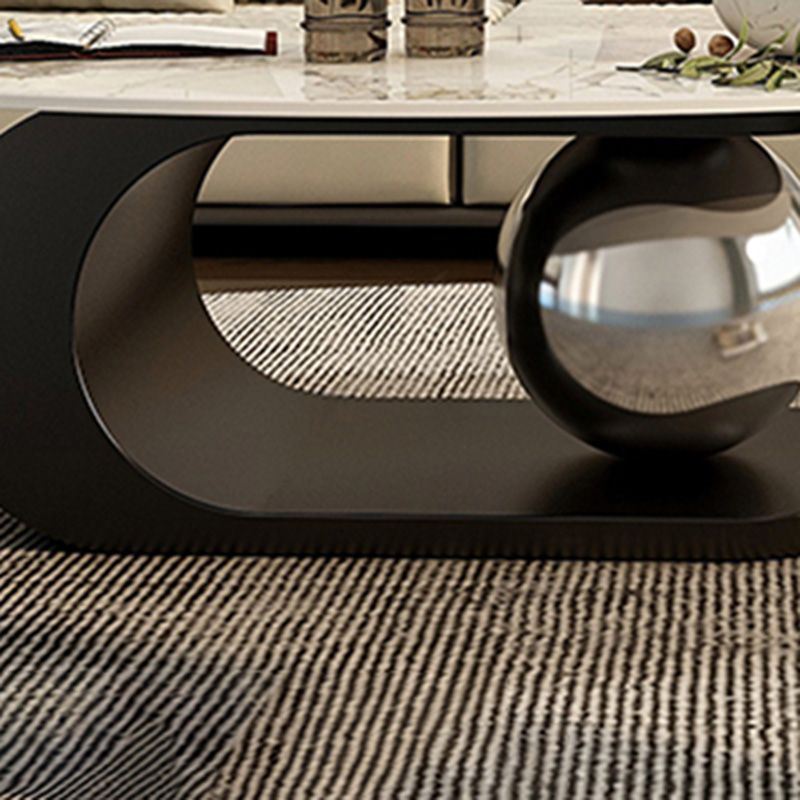 14"H Glam Coffee Table Slate Oval Pedestal Coffee Cocktail Table