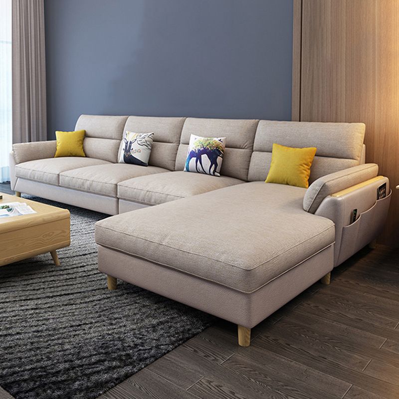 Linen Slipcovered Sectional Flared Arm Sectional with Storage