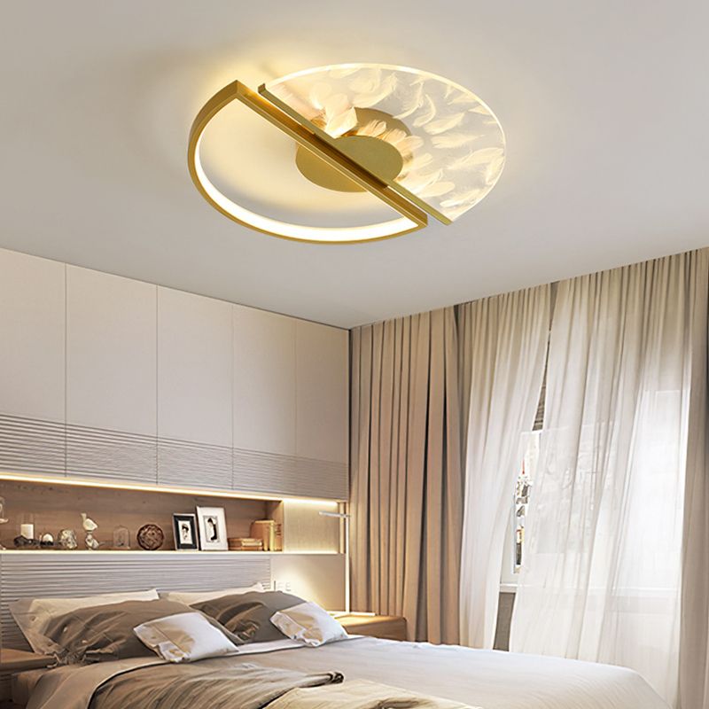 Modern Creative LED Feather Flush Mount Aluminium Circular Ceiling Fixture with Acrylic Shade