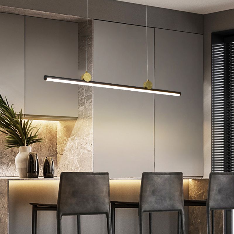 Black Aluminum Island Lamp Modern Linear Restaurant Pendant Light with Acrylic Shade