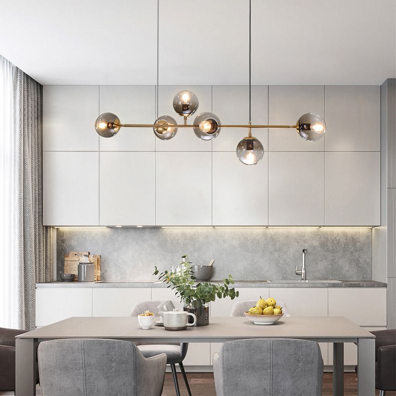 Smoke Grey Glass Orb Pendant Lighting Postmodern Island Ceiling Light for Dining Room