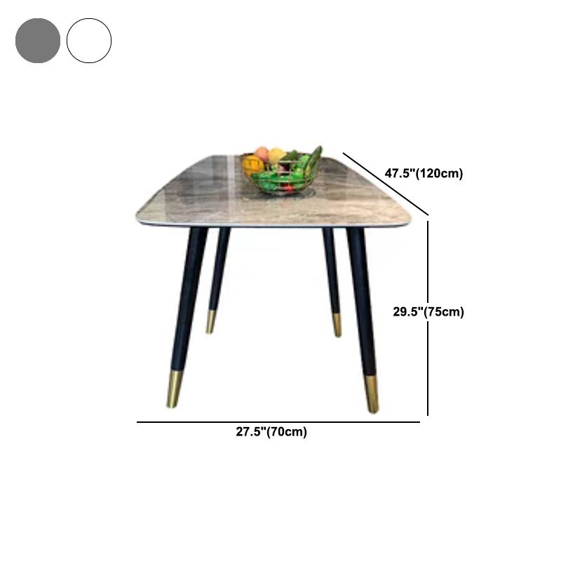 Solid Wood Base Dining Table Rectangle Stone Dining Table with Grey and White Top