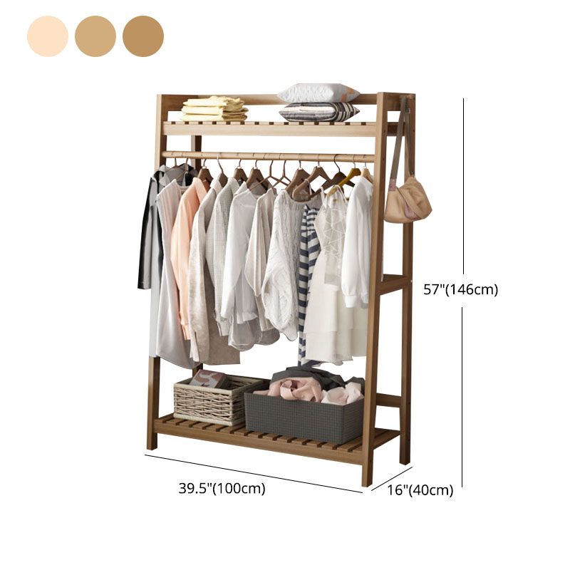 Contemporary Wardrobe Armoire Pine Wood Armoire with Garment Rod for Home