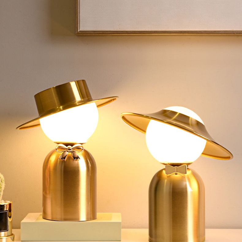 Bride and Groom Table Lamp Creative Modern White Glass 1-Light Bedroom Nightstand Light in Gold