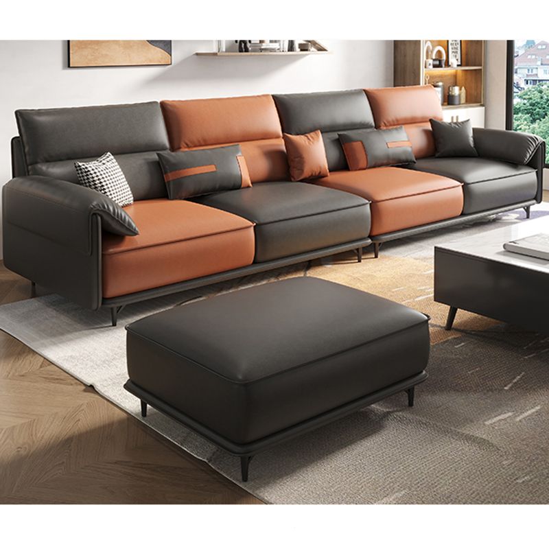 Pillow Arms Contemporary Sofa Faux Leather Living Room Solid Wood Sofa