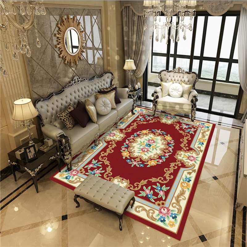Imperial Peonies Print Rug Multi Colored Victorian Carpet Synthetics Machine Washable Non-Slip Backing Pet Friendly Rug for Room