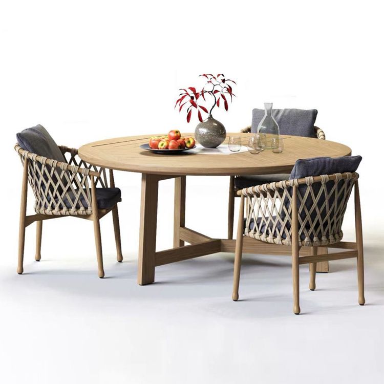 Solid Wood Patio Dining Set 1/4/7 Pcs Boho Removable Cushion Cover Chairs