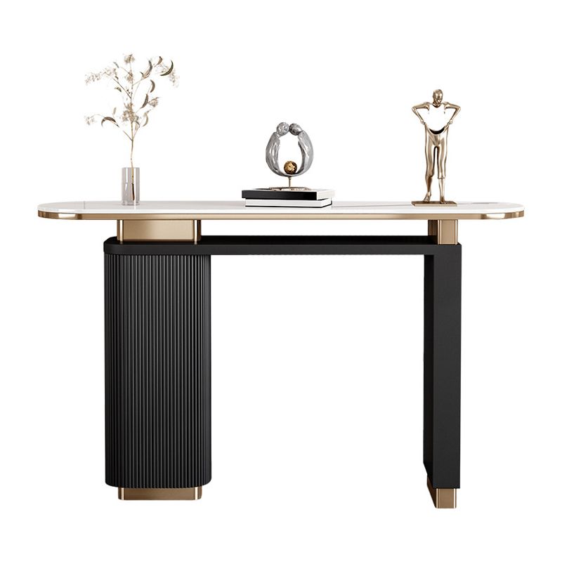 Glam Stone Console Table Oval Shape Console Sofa Table for Hall