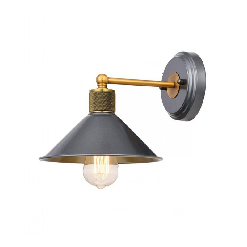 Aluminum Conic Wall Light Fixture Factory 1 Head Living Room Sconce Lamp in Blue-Grey with Brass Straight Arm