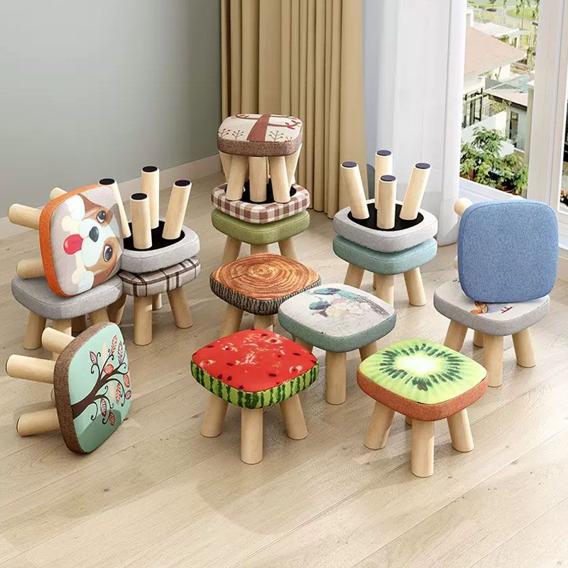 Modern Ottoman Cotton Detachable Seat Cover Solid Color Square Ottoman