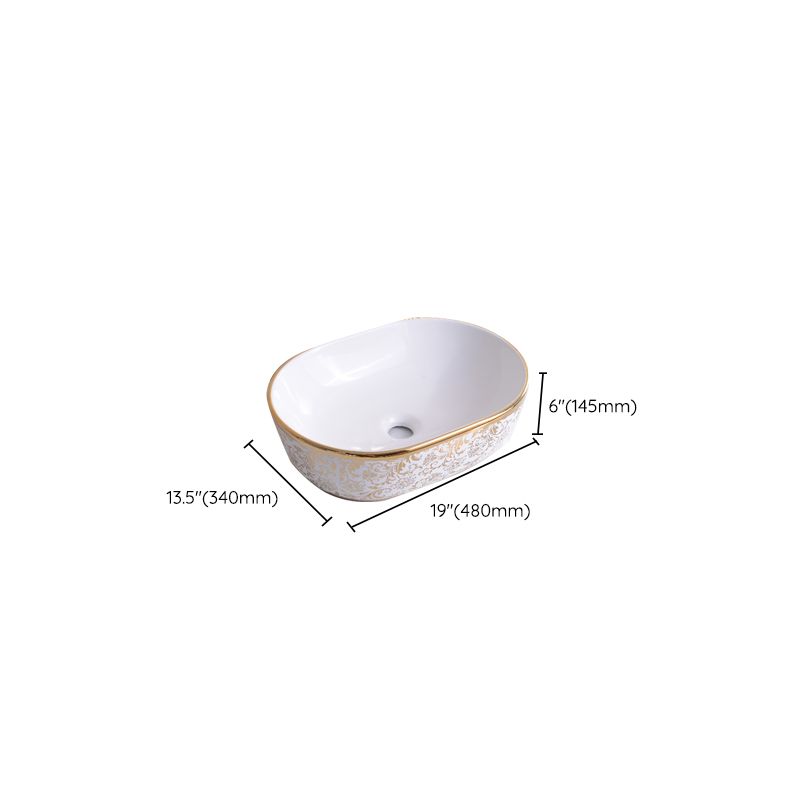 Traditional Vessel Bathroom Sink Oval Porcelain with Overflow Vessel