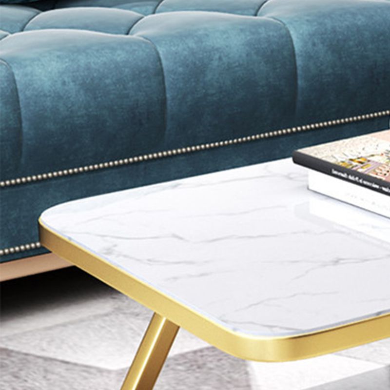 Stone Top Cocktail Table Glam Trestle Iron Base Coffee Table