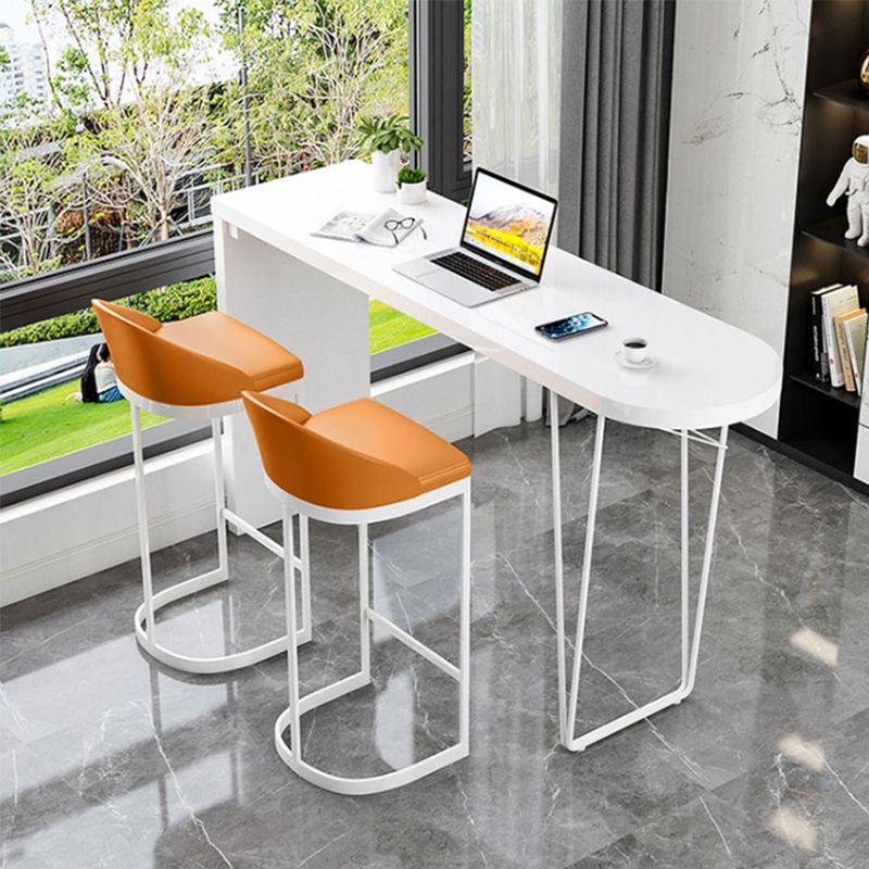 Modern Wooden Bar Dining Table White Bar Height Pub Table with Double Pedestal