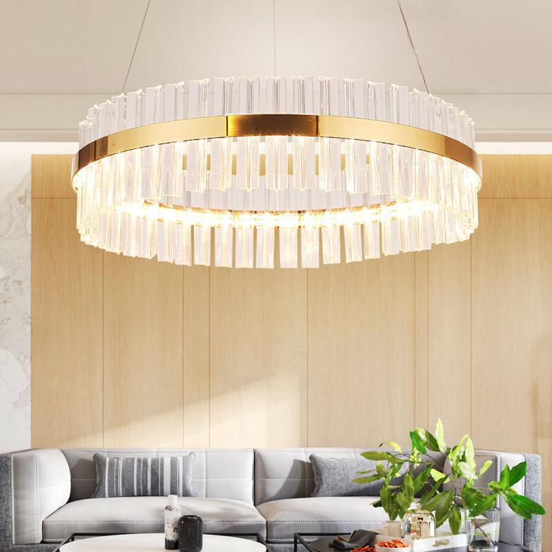 Gold Circular Ring Pendant Lighting Fixture Modern LED Crystal Ceiling Suspension Lamp