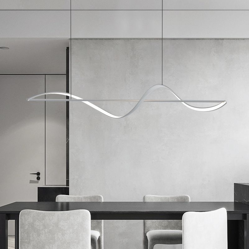 Modern LED Island Lamp Strip Shape Island Hanging Lamp with Plastic Shade for Dining Room