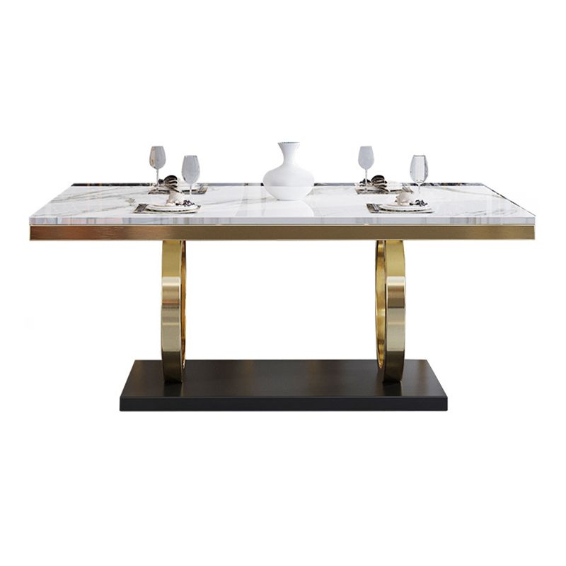 White Table Stone Top Traditional Luxury Rectangle Table with Stainless Steel Frame