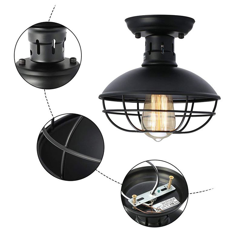 1 Light Semi Flush Mount Light With Dome Shade Metal Industrial Flush Mount Hallway Ceiling Lights