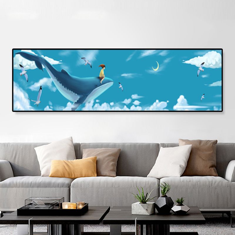 Sea and Marine Animal Canvas Print Children's Art Textured Bedroom Painting in Pastel Color