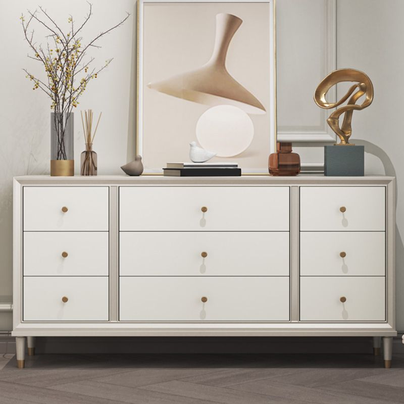 Contemporary Horizontal Double Dresser White/Silver Dresser with Storage for Home