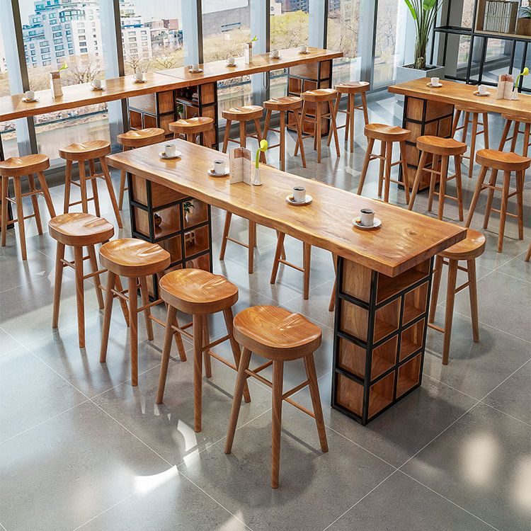 Industrial 1/2/9 Pieces Solid Wood Bar Table Set Fixed Counter Set for Home Use