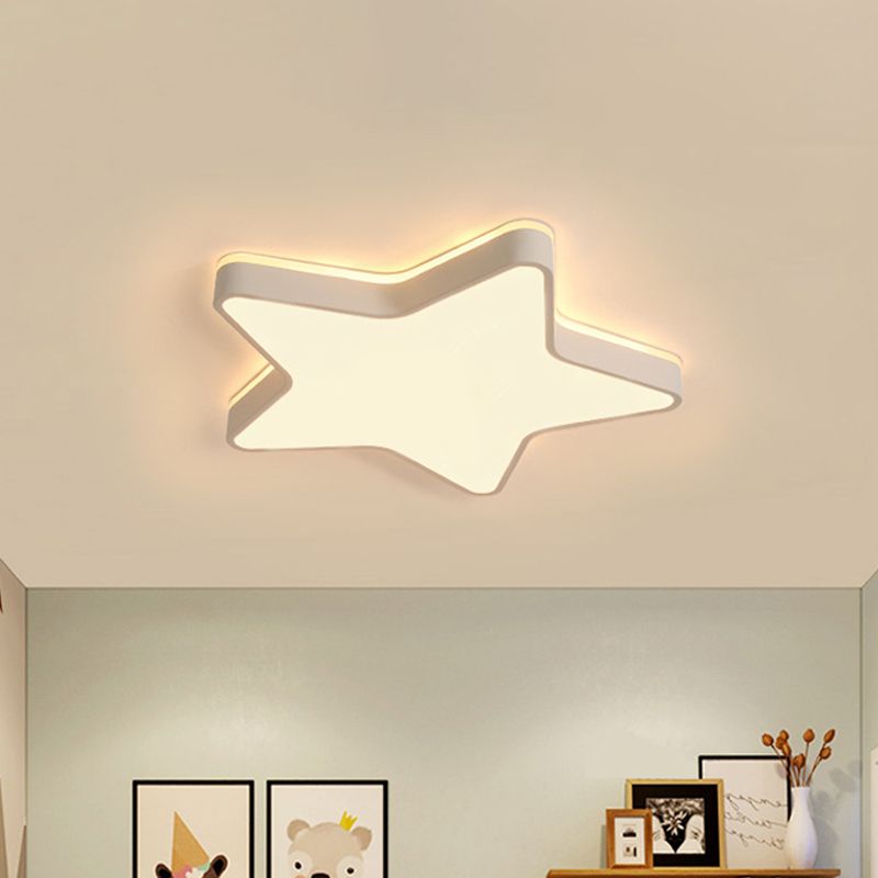 Pink/Blue/White Star Flush Light Cartoon Acrylic LED Flush Mount Ceiling Light in Warm/White Light for Childrens Bedroom