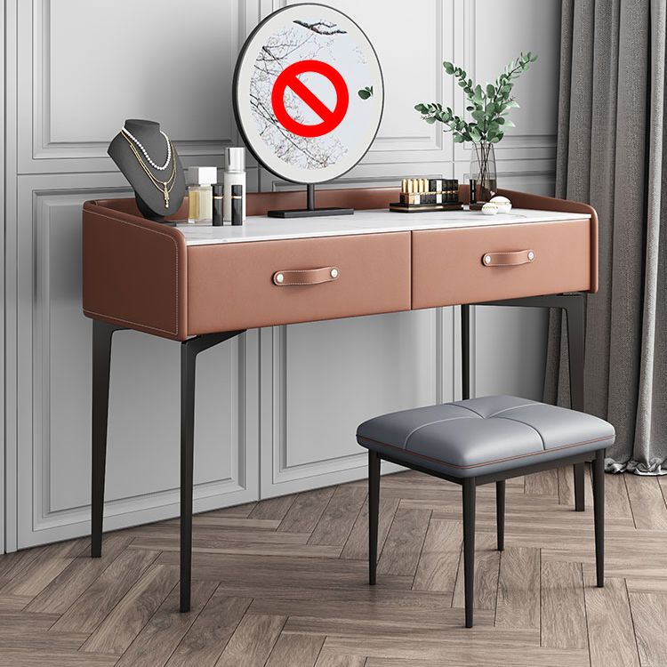 Faux Leather Vanity Desk and Stool in Orange/Grey Dressing Table