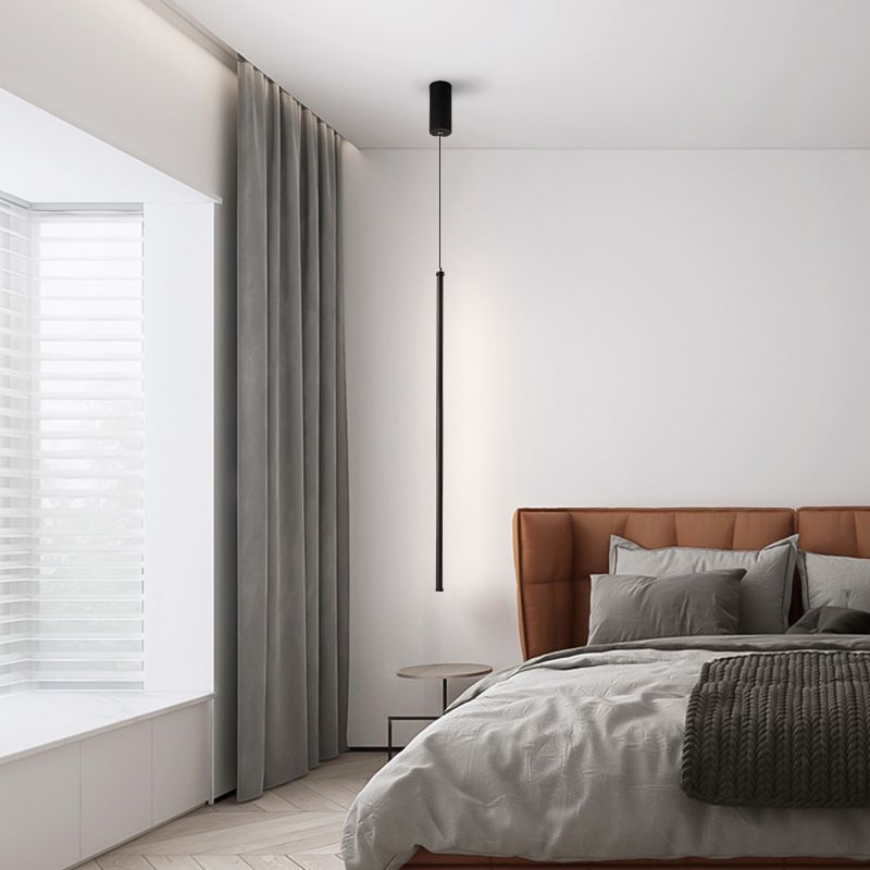 1 leichte lineare hängende Anhänger moderne Metallhängung in Schwarz für Schlafzimmer