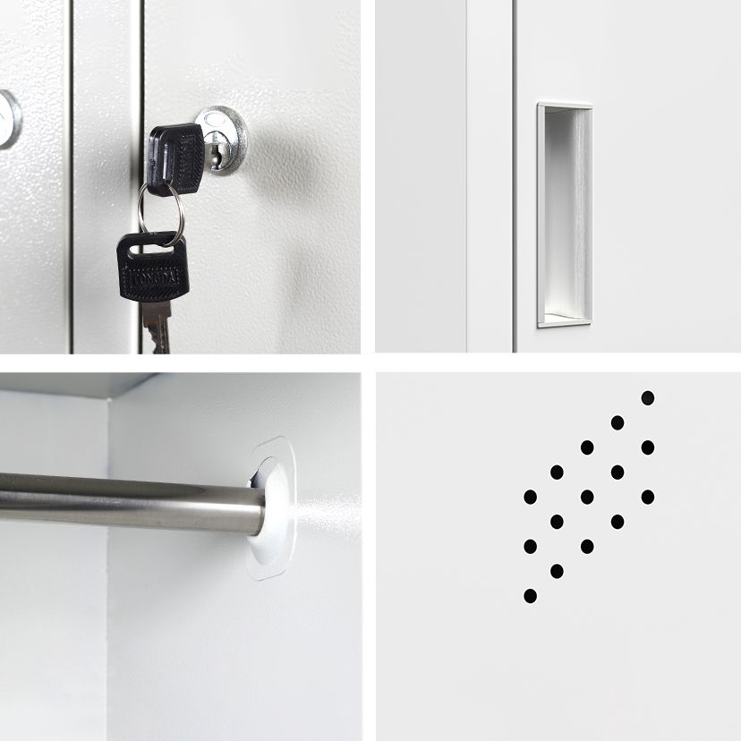 Grey and Black Non-Hanging Armoire Modern Metal Storage Cabinet with Doors