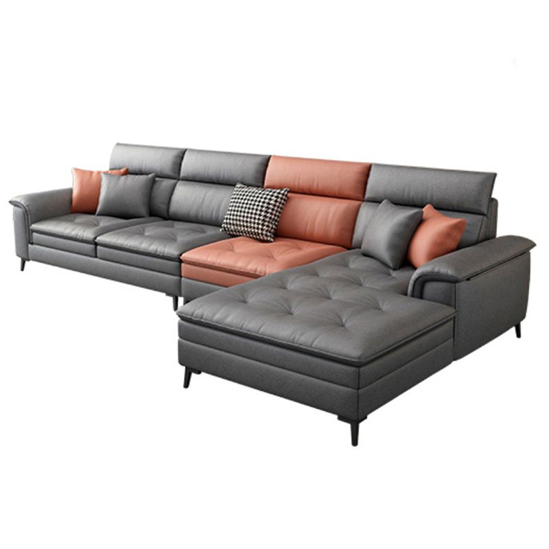 Modern L-Shape Sectional with Pillows Back and Pillow Top Arms