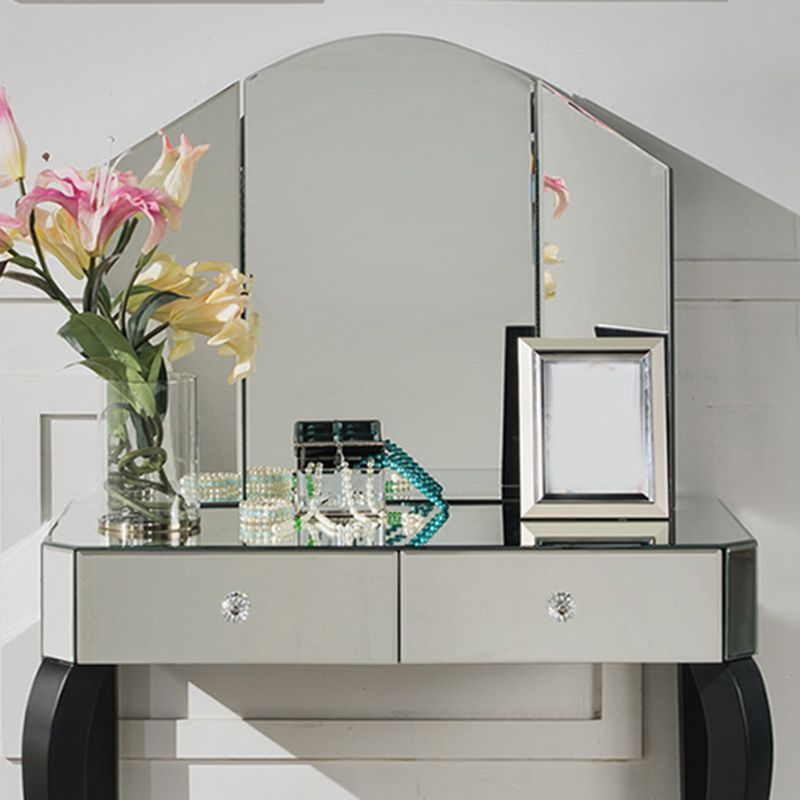 15.74" Wide Vanity Set with Tri-Fold Glass Make-up Vanity with Drawers