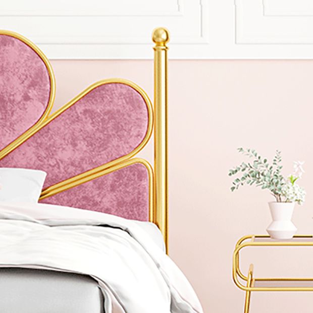 Glam Steel Standard Bed with Upholstered Headboard, 47" Tall Panel Bed