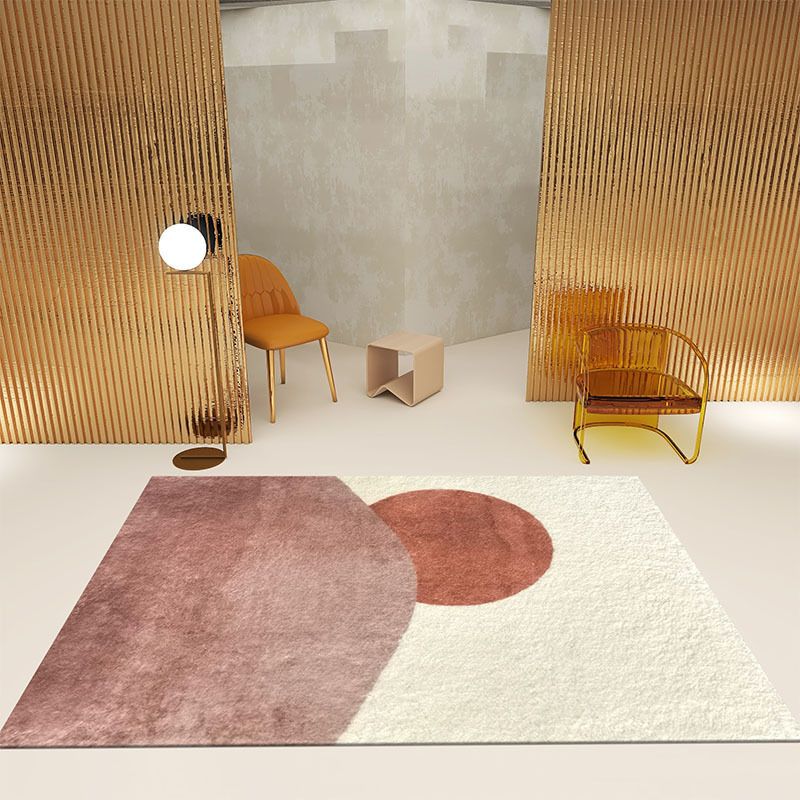 Beige Modern Rug Polyester Circle Rug Non-Slip Backing Rug for Home Decoration