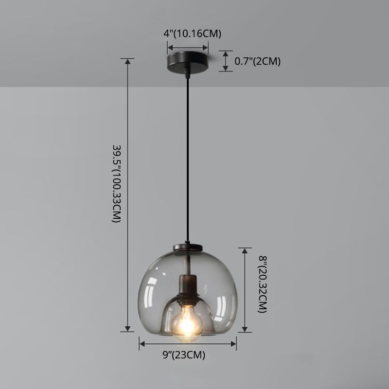 Black Spherical Pendant Light Modern Minimalist Clear Glass Dining Room Hanging Lamp