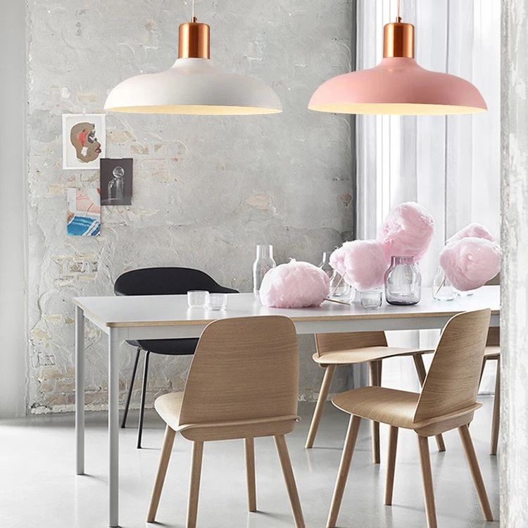1 Bulb Restaurant Suspension Lamp Macaron Style Pendant Light Fixture with Bowl Metal Shade