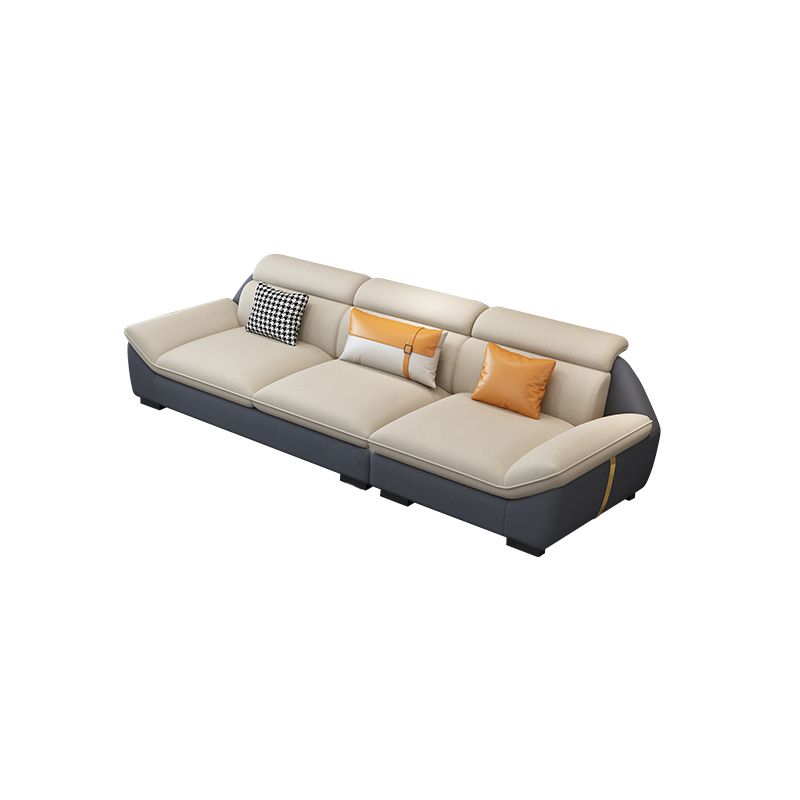 Nordic Faux Leather Sectional in Beige Flared Arm Sectional with Pillows