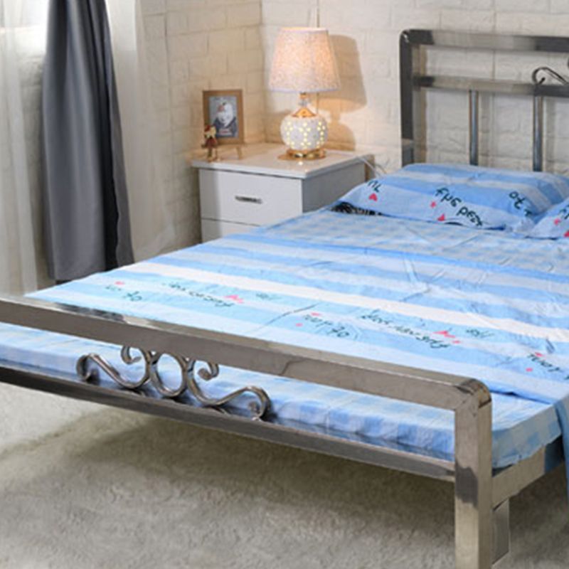 Modern Silver Steel Bed Rectangular Standard Bed with Metal Legs