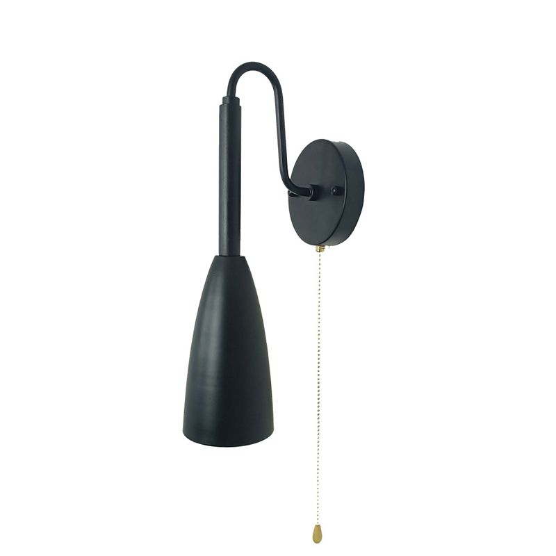 Industrial Wood Wall Sconce Cone Shape Wall Light with Metal Shade for Living Room