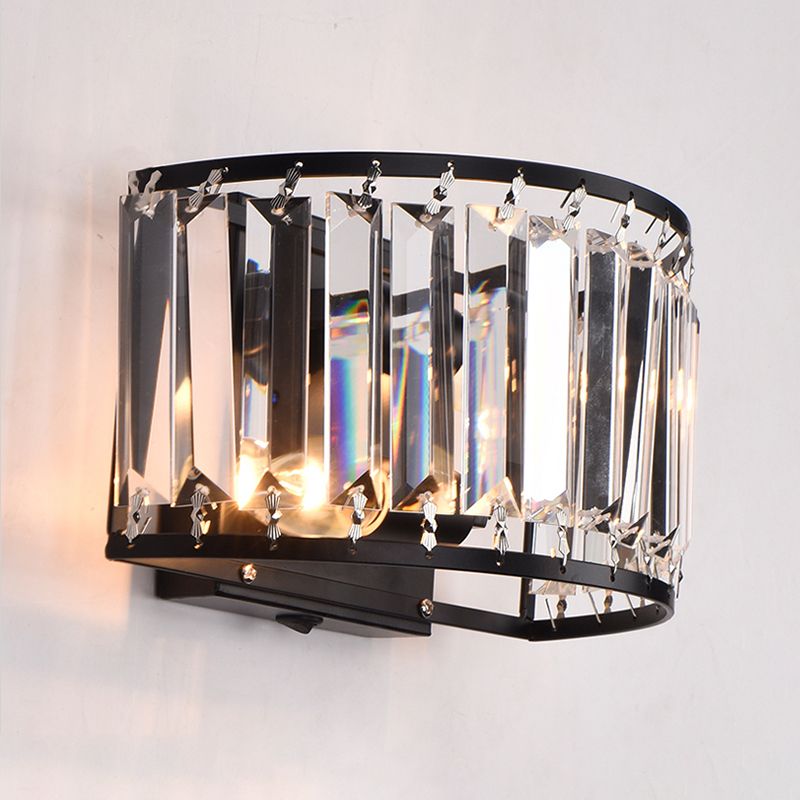 Black Metal Wall Sconce Geometric Shape Wall Light with Crystal Shade for Bedroom