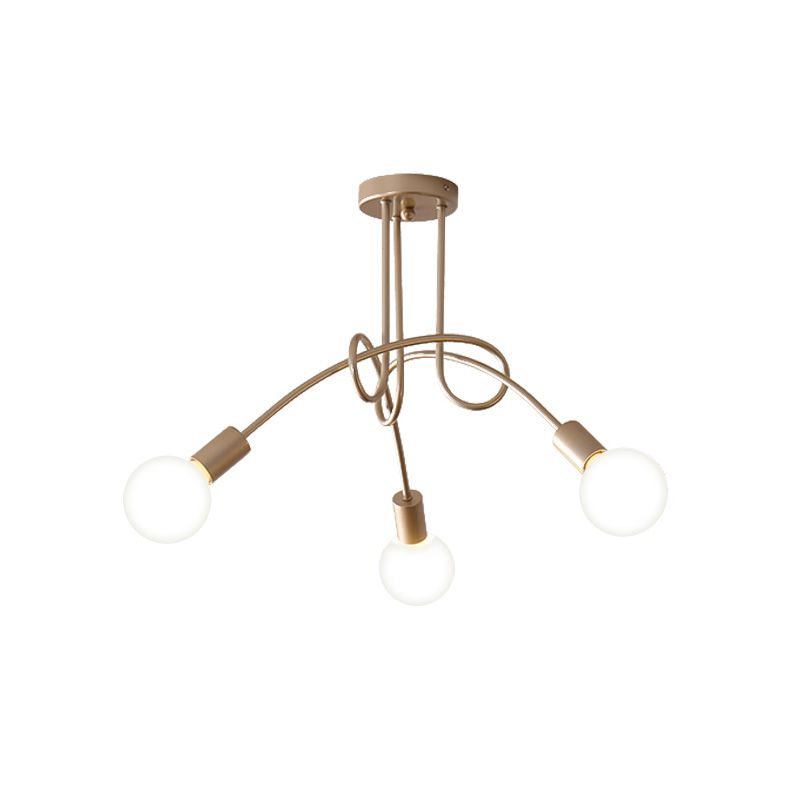 Iluminación de montaje semiempotrado trenzado negro/dorado con bombilla abierta, lámpara de techo de cocina de metal industrial de 3/5/6 luces