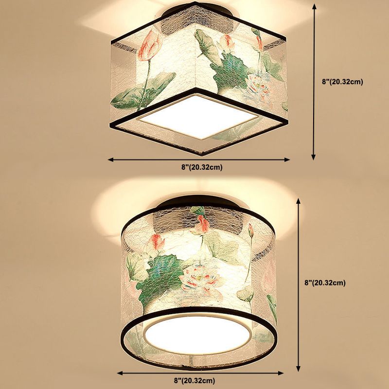 Beige Light Fixtures Asia Style Fabric Flush Light for Living Room Dining Room