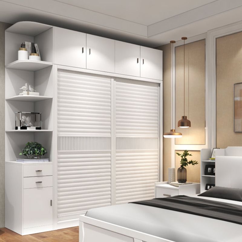Modern Storage Cabinet with Sliding Doors Manufactured Wood White Cabinet for Bedroom