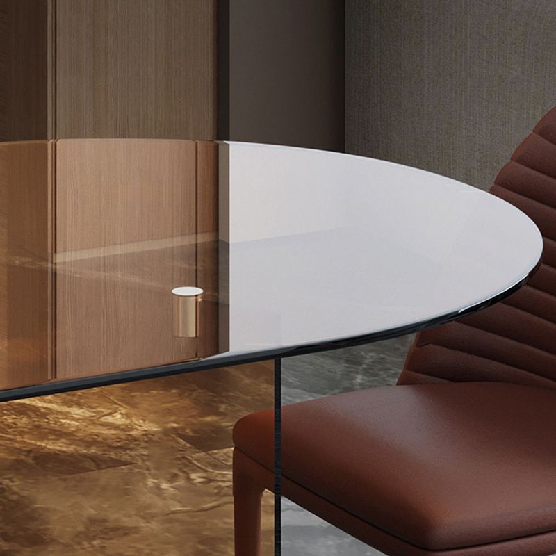 Glass Top Dining Table Modern Dining Table with Double Pedestal Base