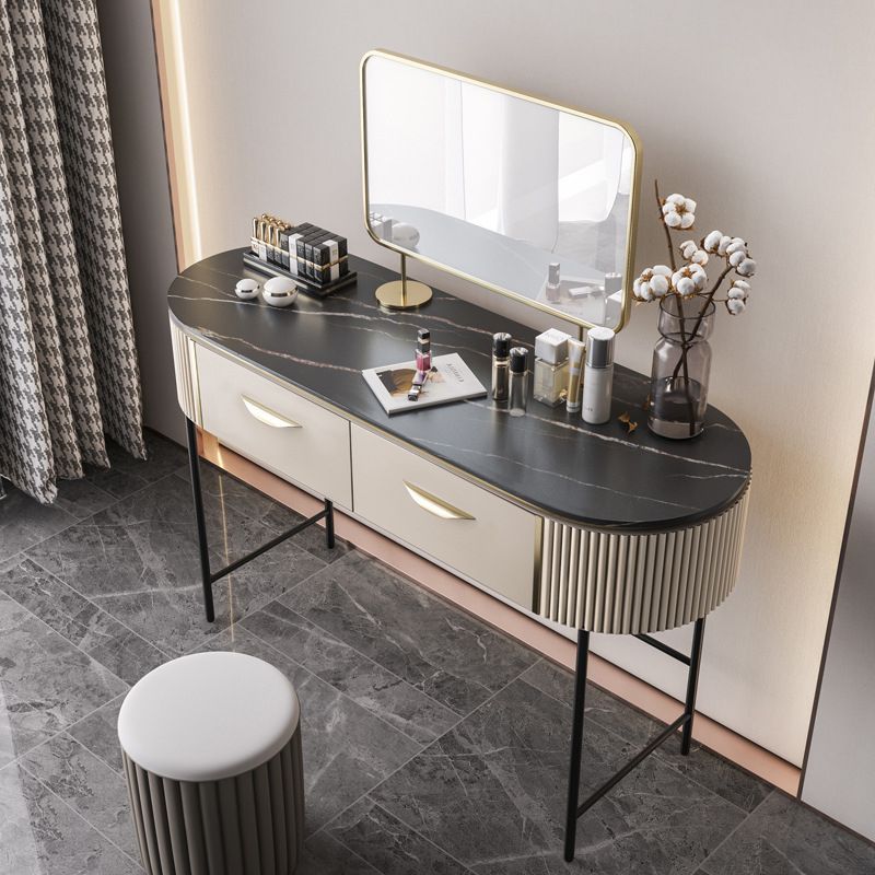 Modern 31.49 " H 2-Drawer Dressing Table Slate Top Vanity Stool