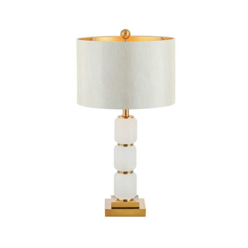 Contemporain 1 tête lisant lampe de chevet de baril blanc clair avec nuance de tissu